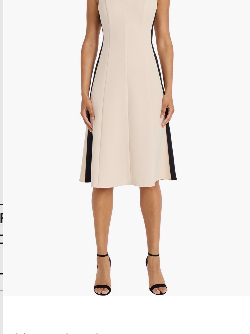 Maggy London Two-Tone A-Line Midi Skirt in Beige and Black